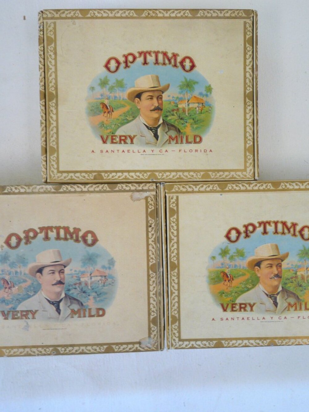 3 vintage Optimo cigar boxes advertising